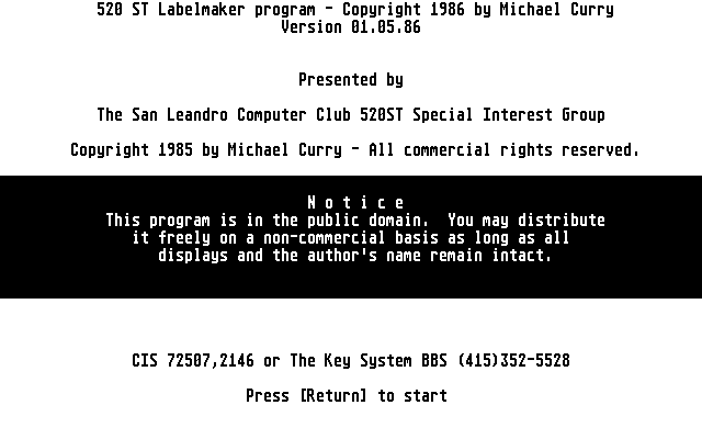 520ST Labelmaker Program — screenshot 1